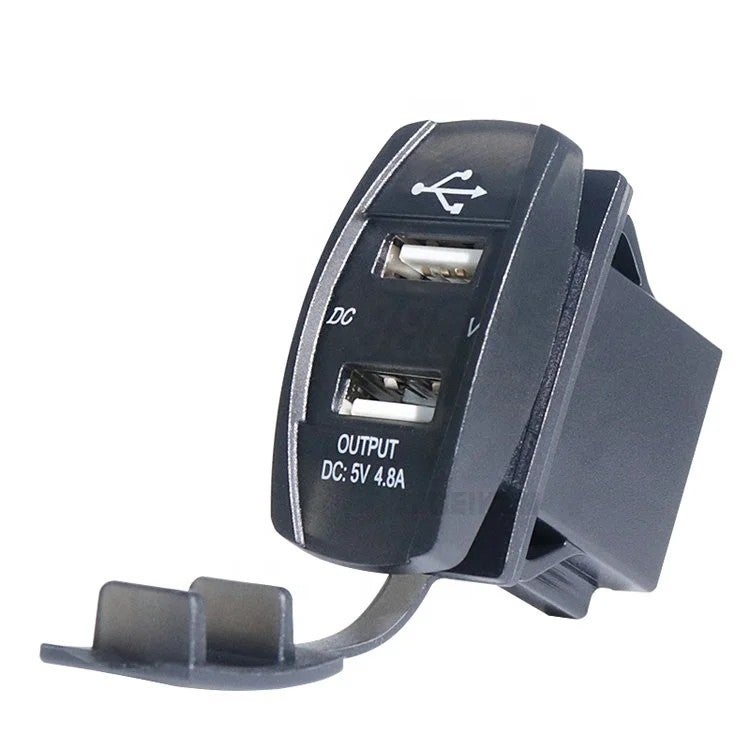 Y&D Universal Rocker Switch USB Car Charger - Dual 4.8A USB Power Socket & 12V Outlet for Automobile Rocker Panels - Image 2